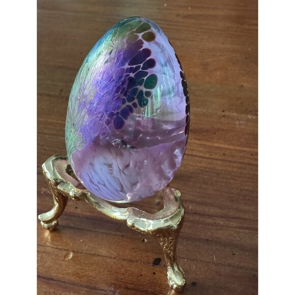 Vintage 1989 Mount Saint Helens Ash Iridescent Art Glass Egg Paperweight Signed - Picture 6 of 15